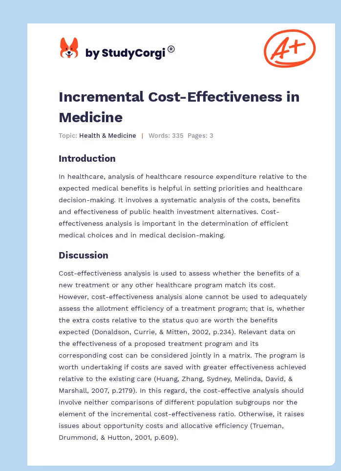 Incremental Cost-Effectiveness in Medicine. Page 1