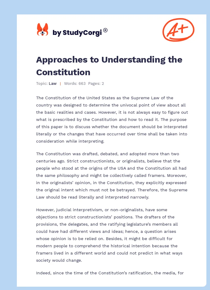 Approaches to Understanding the Constitution. Page 1