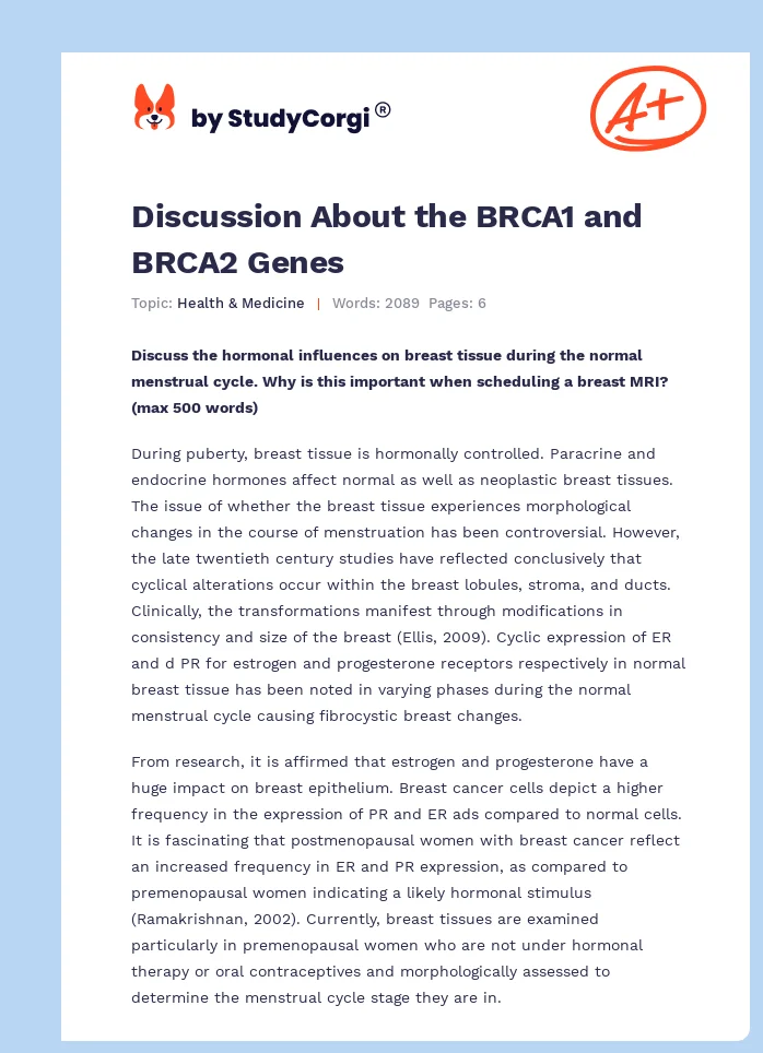 Discussion About the BRCA1 and BRCA2 Genes. Page 1