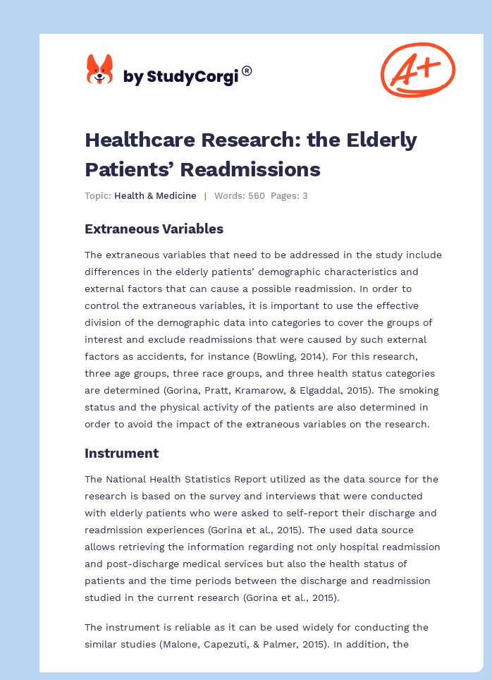 Healthcare Research: the Elderly Patients’ Readmissions. Page 1