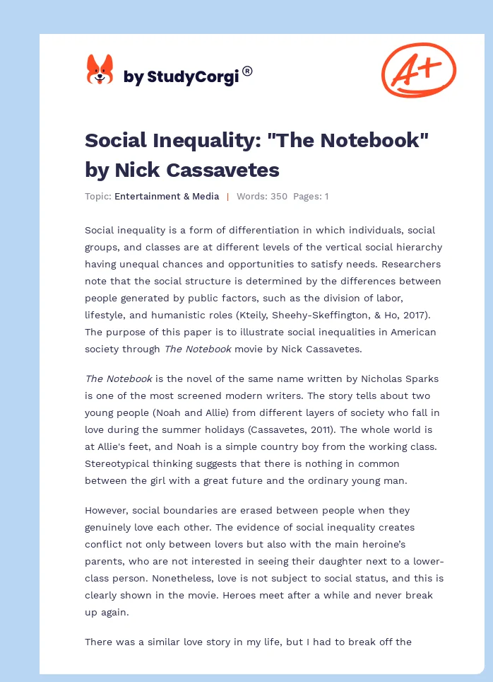 Social Inequality: "The Notebook" by Nick Cassavetes. Page 1