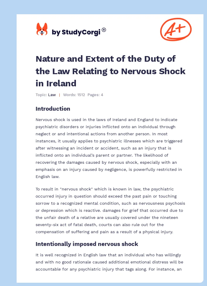 Nature and Extent of the Duty of the Law Relating to Nervous Shock in Ireland. Page 1