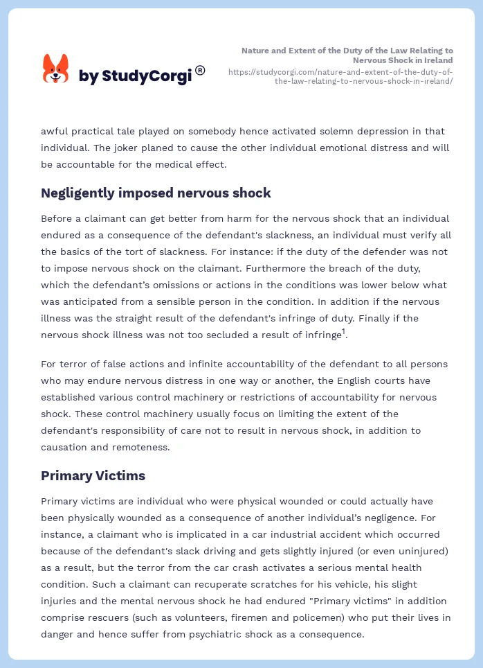 Nature and Extent of the Duty of the Law Relating to Nervous Shock in Ireland. Page 2