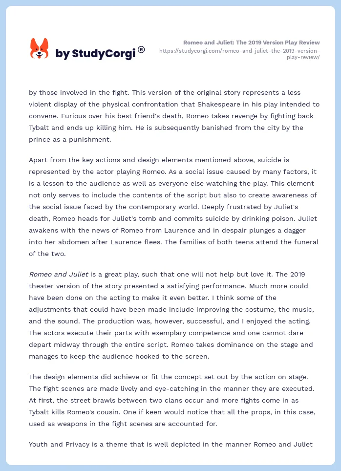 Romeo and Juliet: The 2019 Version Play Review. Page 2