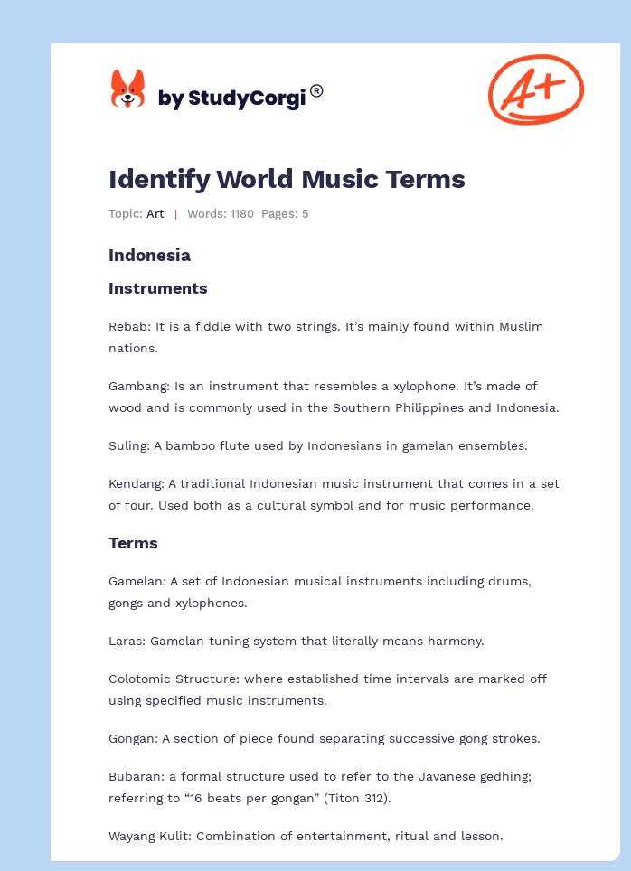 Identify World Music Terms. Page 1