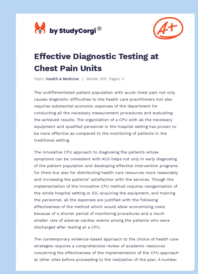 Effective Diagnostic Testing at Chest Pain Units. Page 1