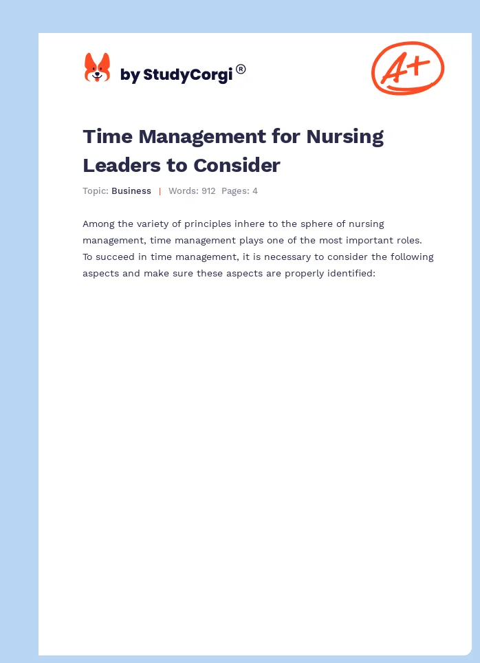 Time Management for Nursing Leaders to Consider. Page 1