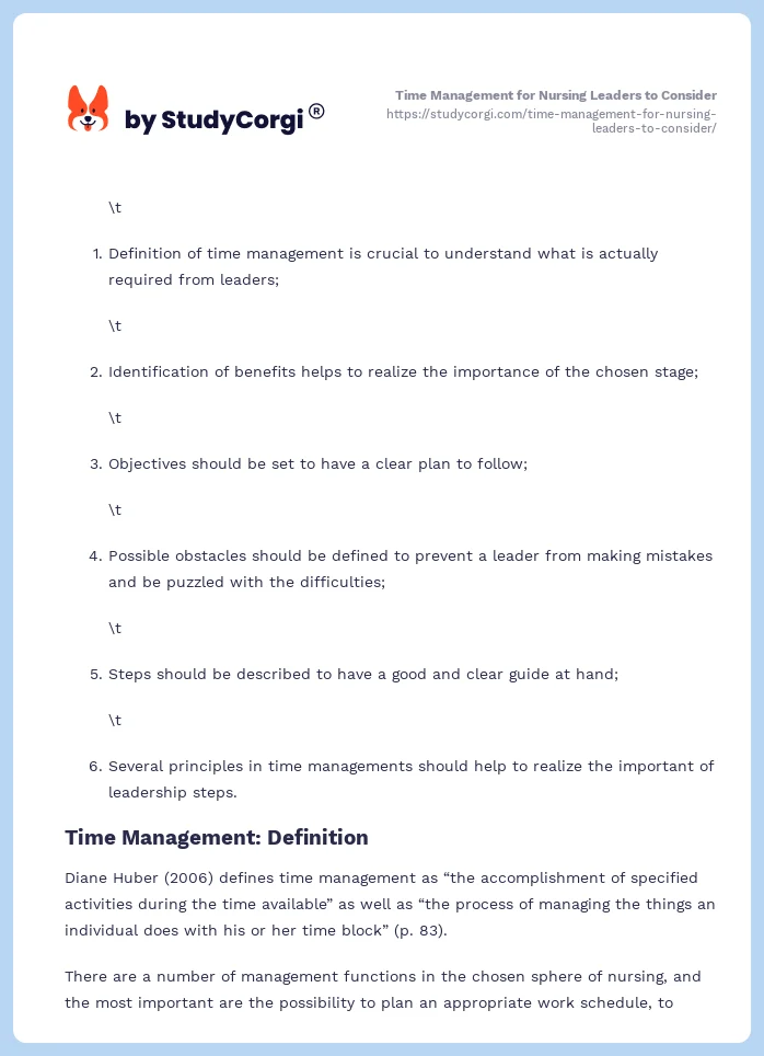 Time Management for Nursing Leaders to Consider. Page 2