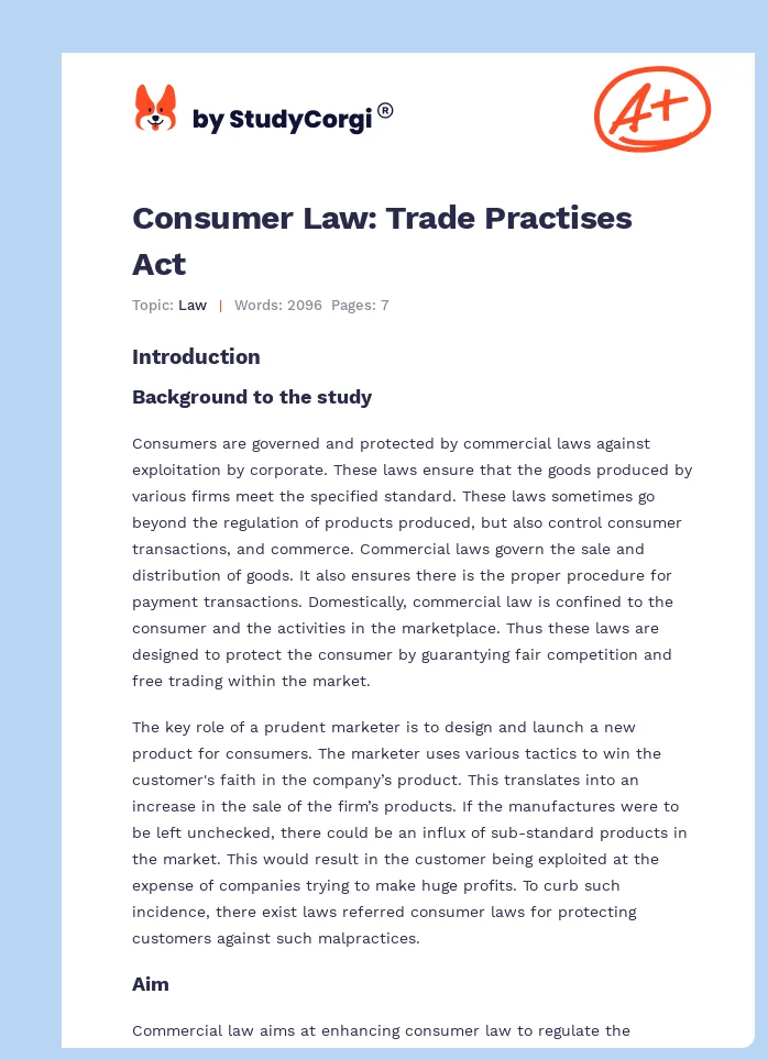 Consumer Law: Trade Practises Act. Page 1