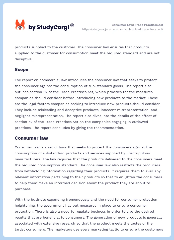 Consumer Law: Trade Practises Act. Page 2