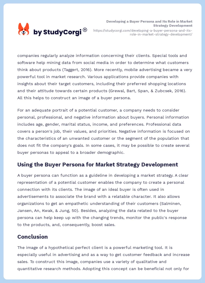 Developing a Buyer Persona and Its Role in Market Strategy Development. Page 2