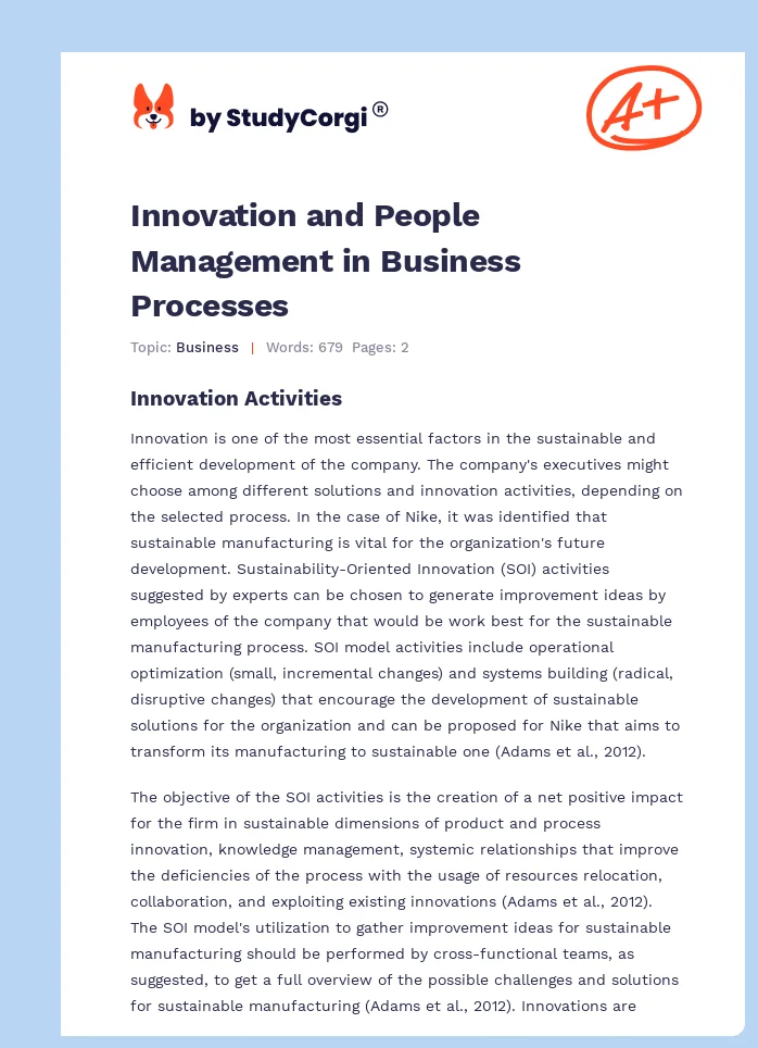 Innovation and People Management in Business Processes. Page 1