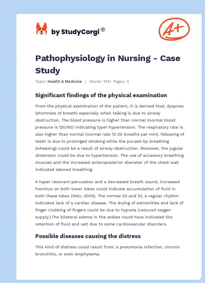 Pathophysiology in Nursing - Case Study. Page 1
