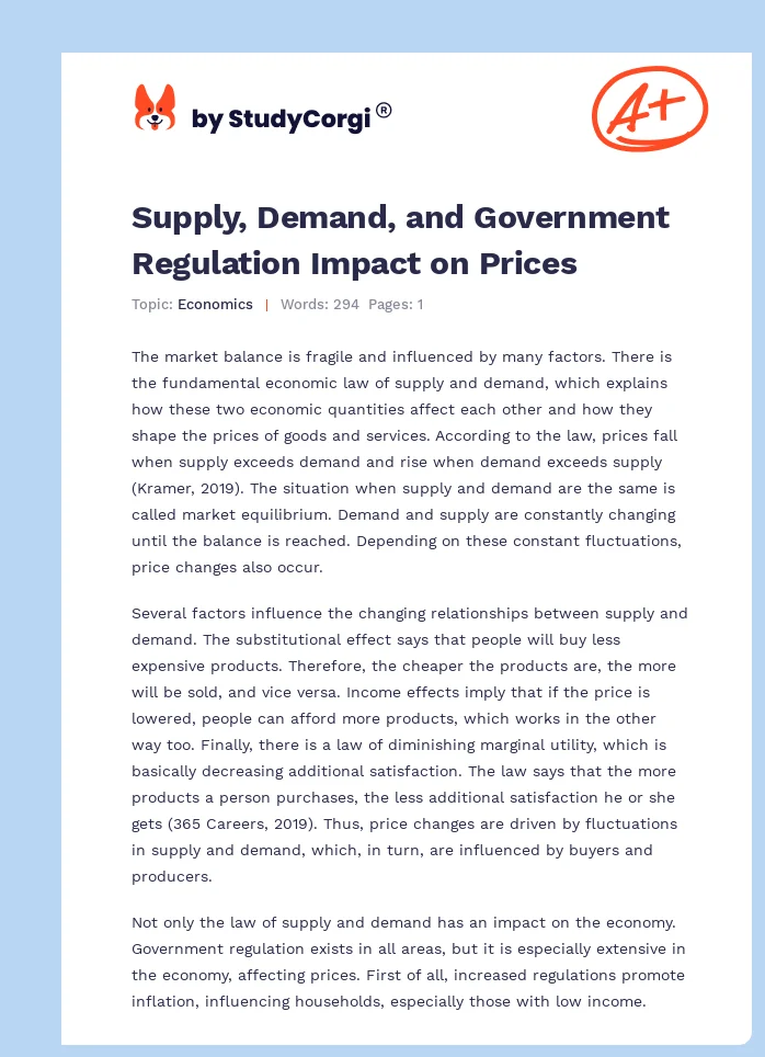 Supply, Demand, and Government Regulation Impact on Prices. Page 1