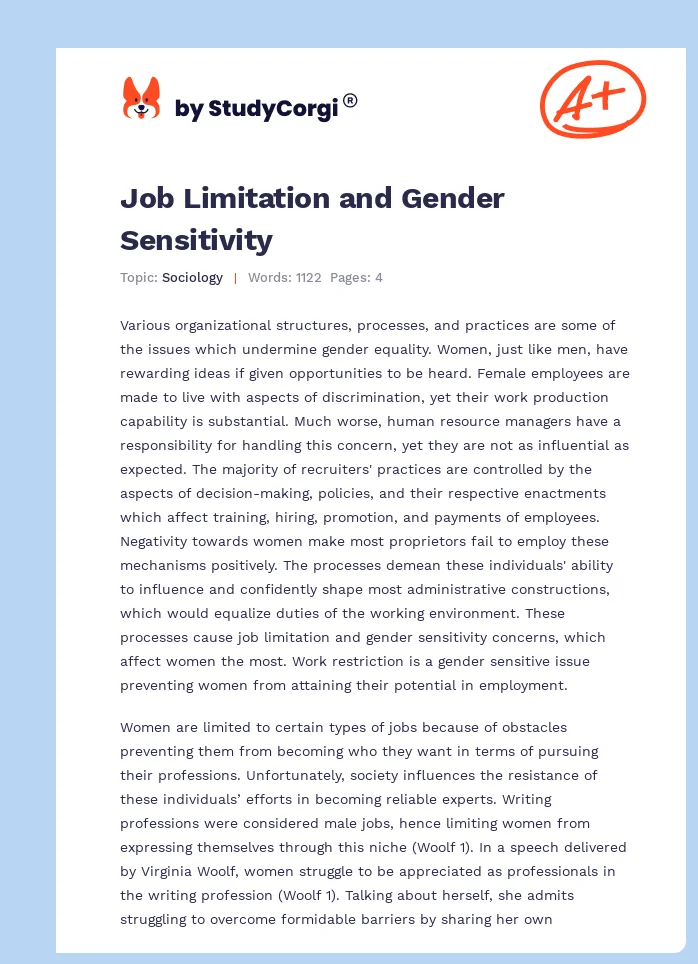 Job Limitation and Gender Sensitivity. Page 1