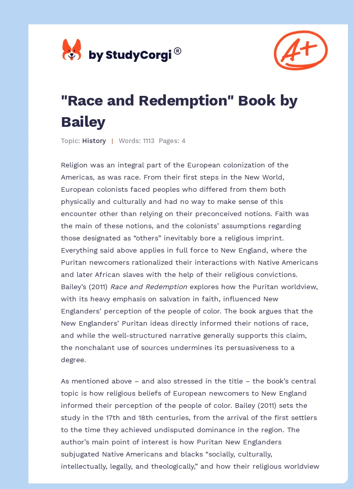 "Race and Redemption" Book by Bailey. Page 1