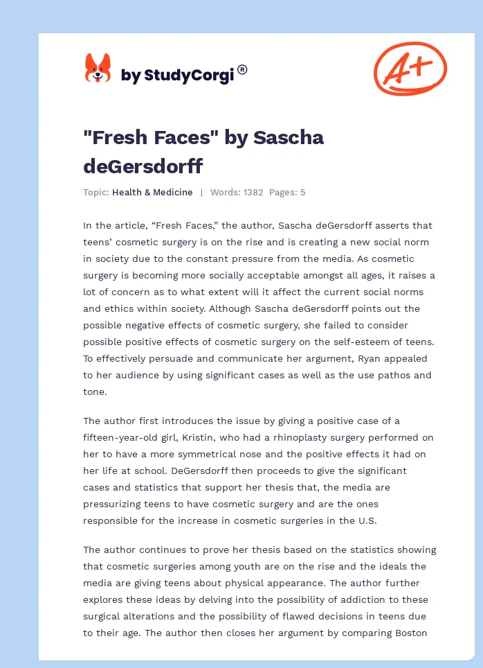 "Fresh Faces" by Sascha deGersdorff. Page 1