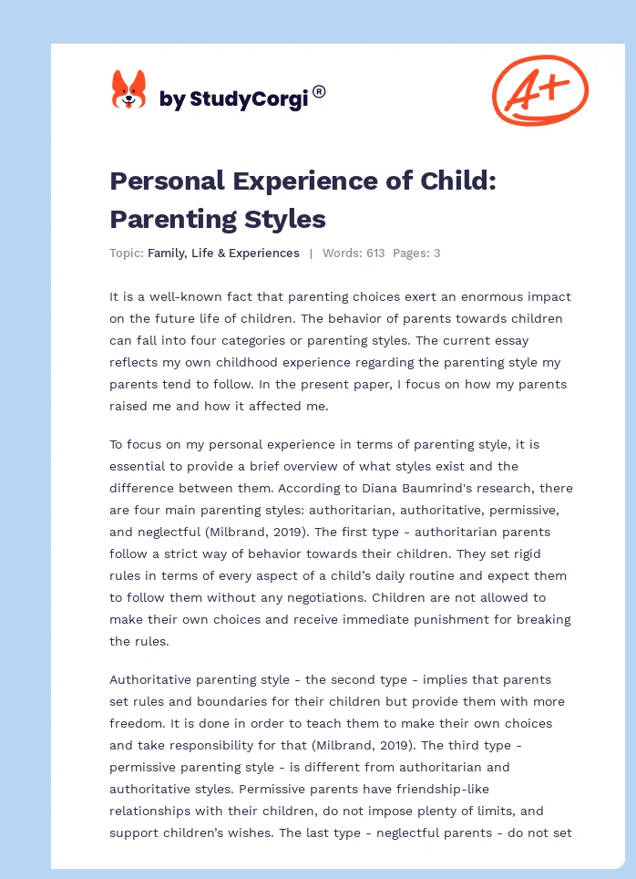 Personal Experience of Child: Parenting Styles. Page 1
