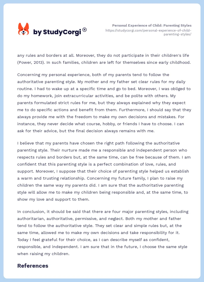 Personal Experience of Child: Parenting Styles. Page 2