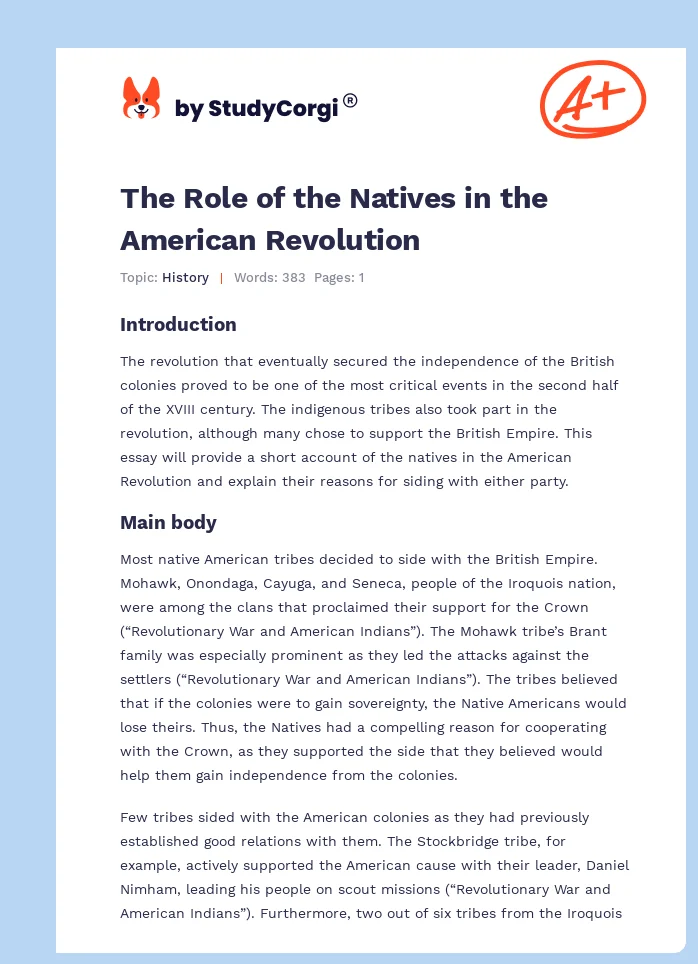 The Role of the Natives in the American Revolution. Page 1