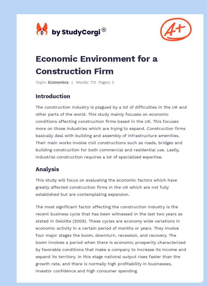 Economic Environment for a Construction Firm. Page 1