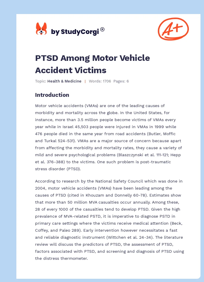 PTSD Among Motor Vehicle Accident Victims. Page 1