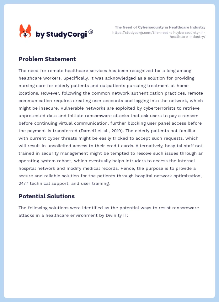 The Need of Cybersecurity in Healthcare Industry. Page 2