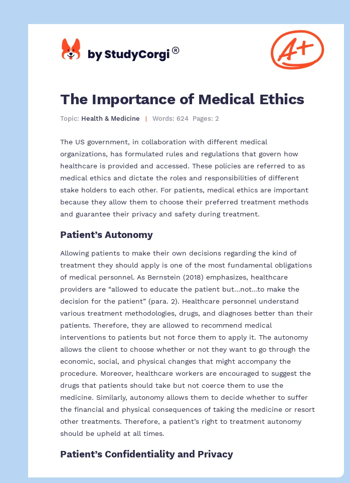 The Importance of Medical Ethics. Page 1