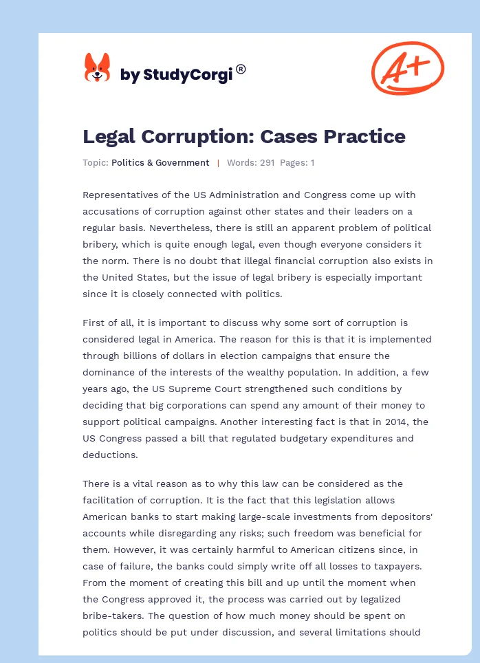 Legal Corruption: Cases Practice. Page 1