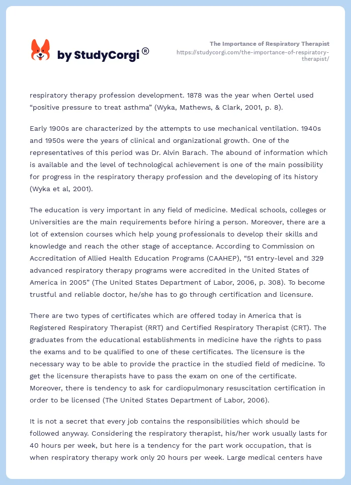 The Importance of Respiratory Therapist. Page 2