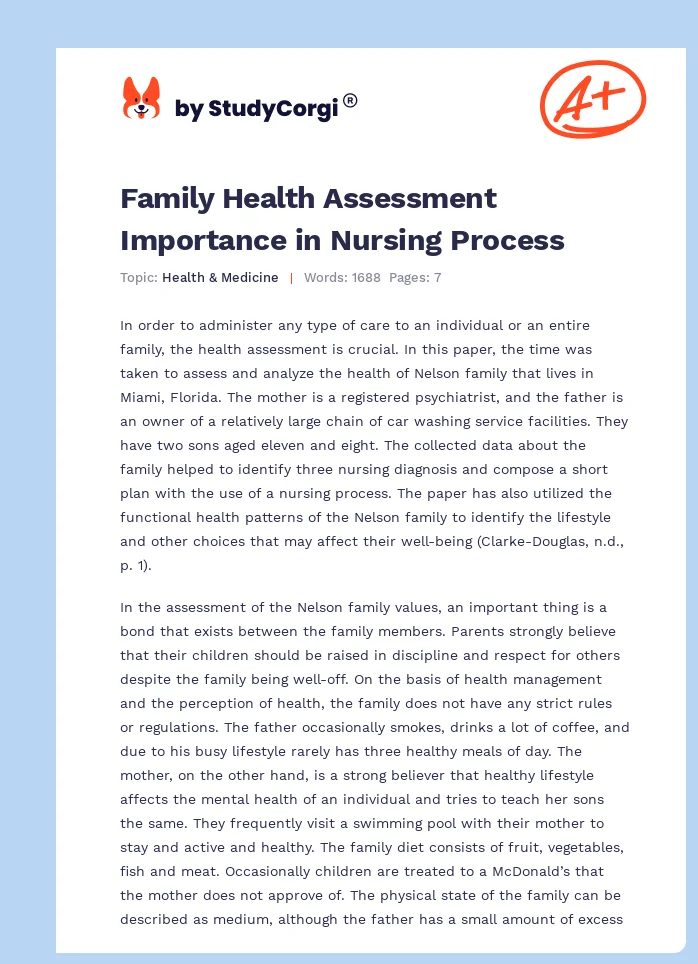 Family Health Assessment Importance in Nursing Process. Page 1