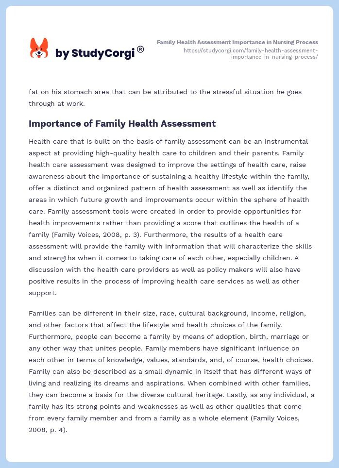 Family Health Assessment Importance in Nursing Process. Page 2