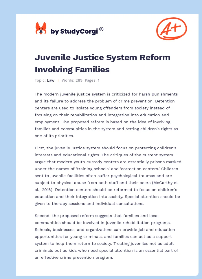 Juvenile Justice System Reform Involving Families. Page 1