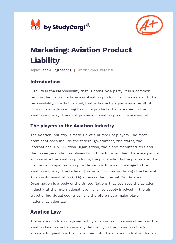 Marketing: Aviation Product Liability. Page 1