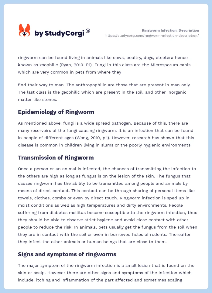 Ringworm Infection: Description. Page 2