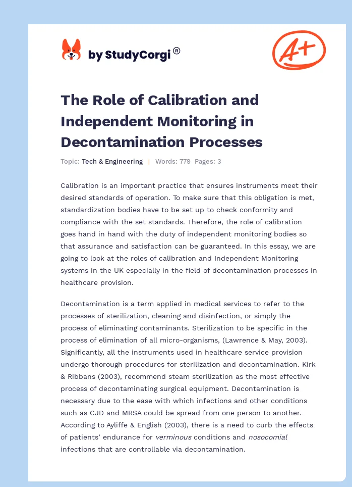 The Role of Calibration and Independent Monitoring in Decontamination Processes. Page 1