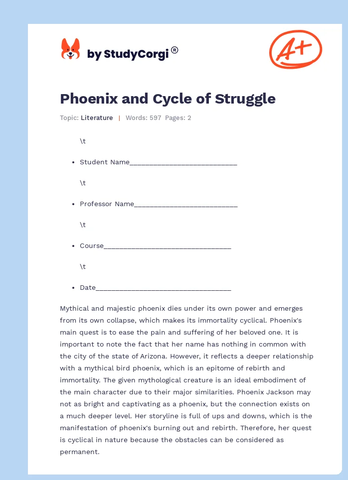 Phoenix and Cycle of Struggle. Page 1