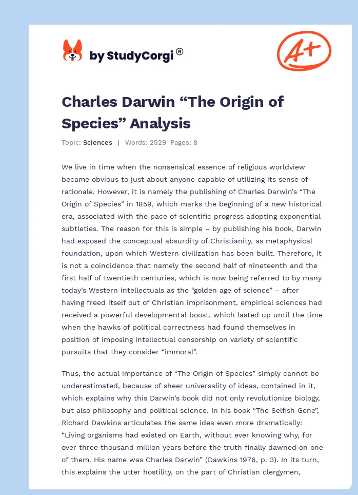 Charles Darwin “The Origin of Species” Analysis. Page 1