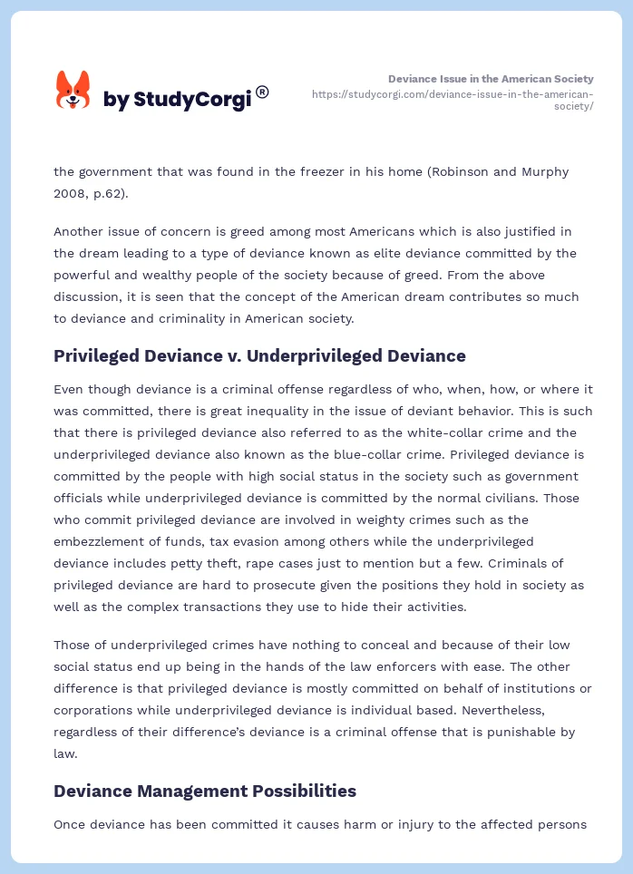 Deviance Issue in the American Society. Page 2