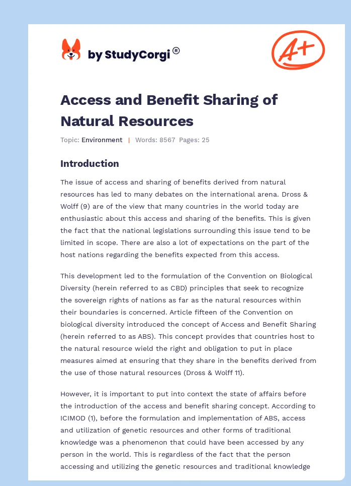 Access and Benefit Sharing of Natural Resources. Page 1