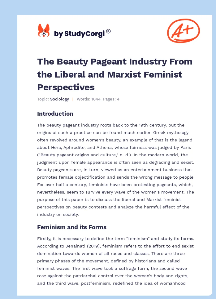 The Beauty Pageant Industry From the Liberal and Marxist Feminist Perspectives. Page 1