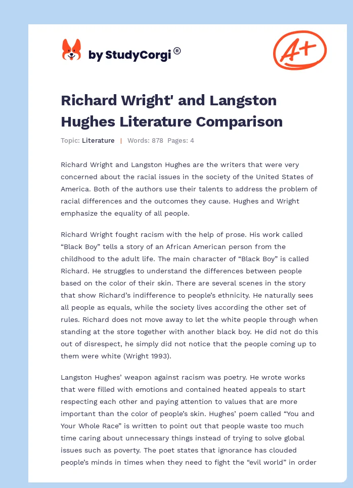 Richard Wright' and Langston Hughes Literature Comparison. Page 1