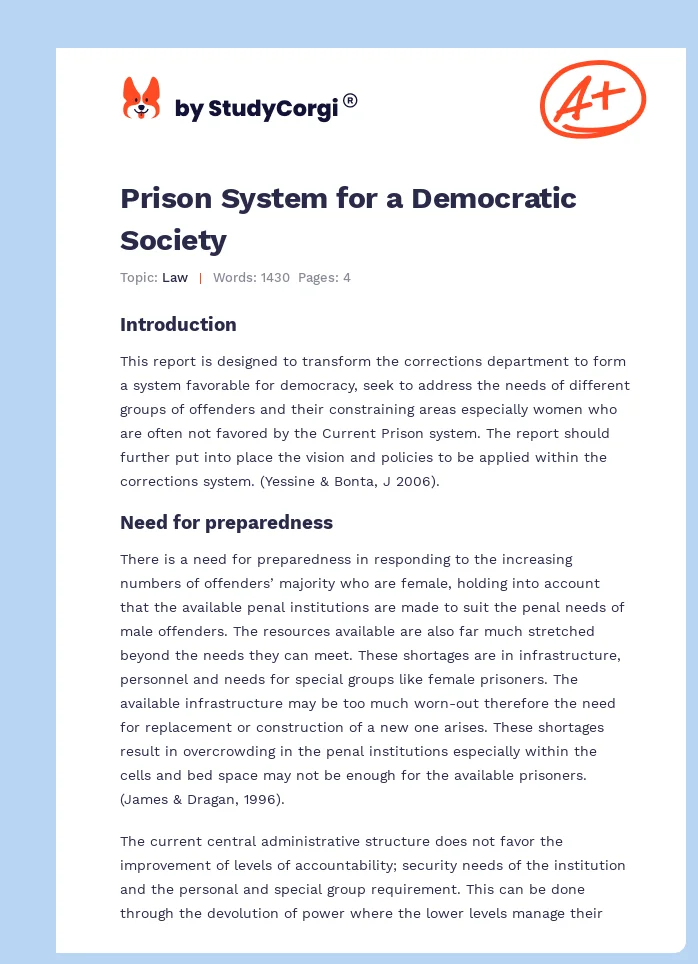 Prison System for a Democratic Society. Page 1