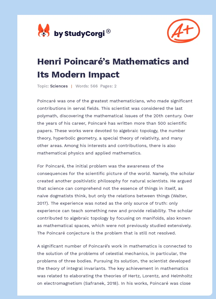 Henri Poincaré’s Mathematics and Its Modern Impact. Page 1