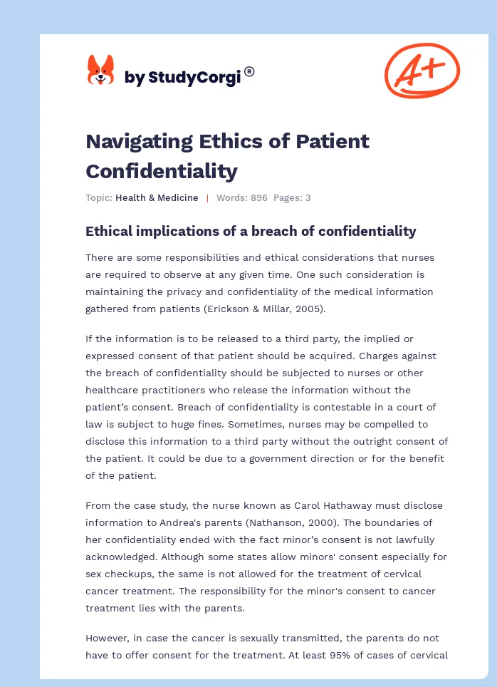 Navigating Ethics of Patient Confidentiality. Page 1