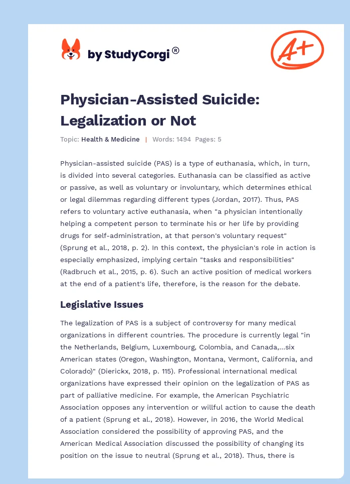 Physician-Assisted Suicide: Legalization or Not. Page 1