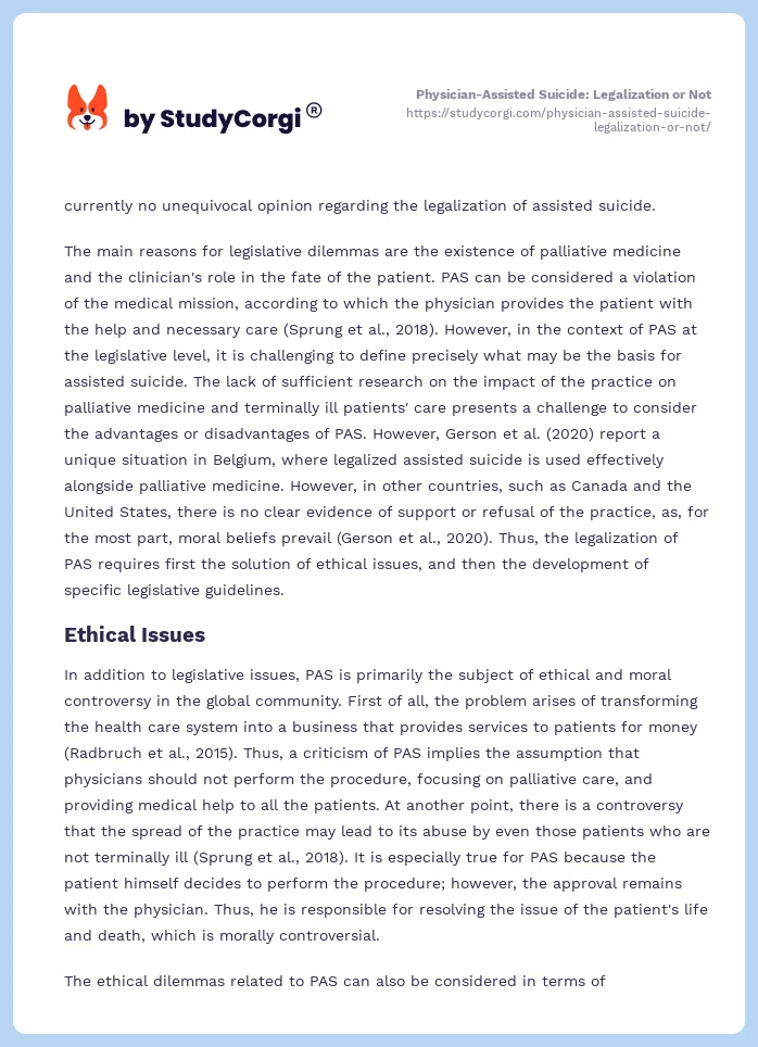 Physician-Assisted Suicide: Legalization or Not. Page 2