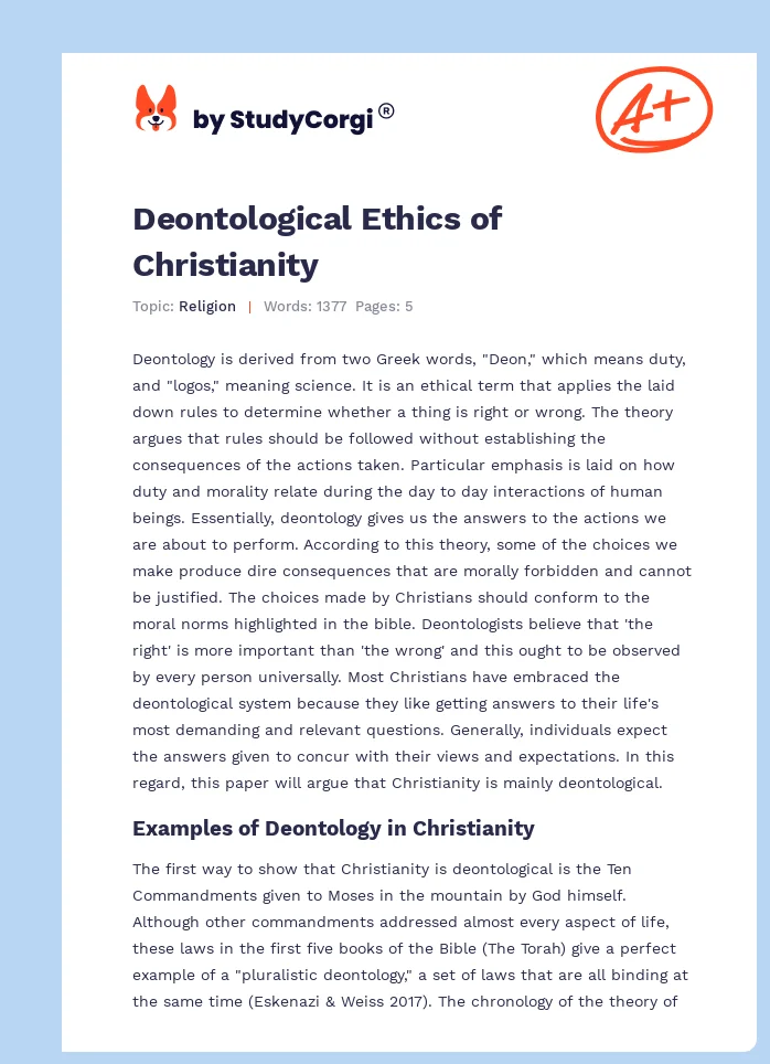 Deontological Ethics of Christianity. Page 1