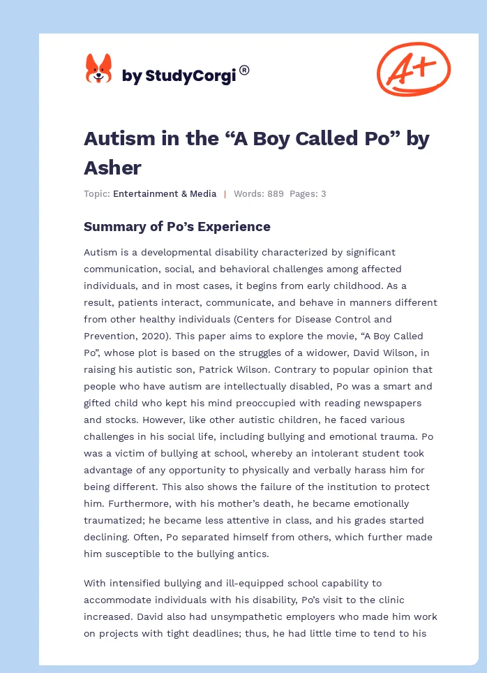 Autism in the “A Boy Called Po” by Asher. Page 1