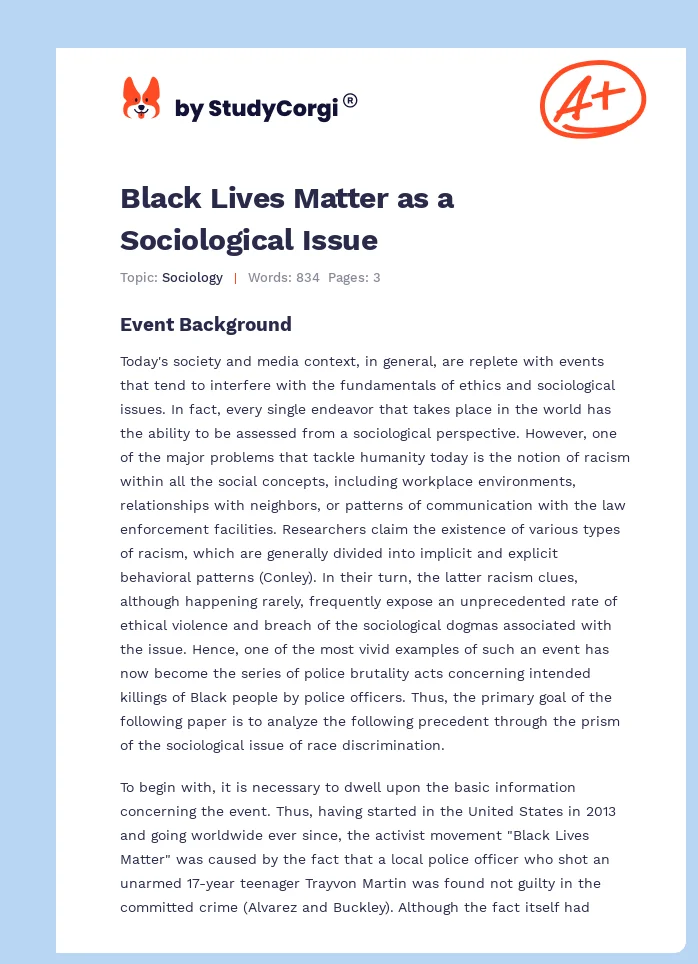 Black Lives Matter as a Sociological Issue. Page 1